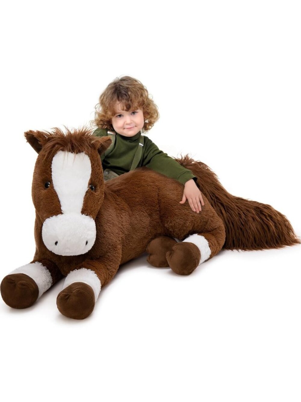 Giant 4ft Chocolate Horse Plush Stuffed Animal Body Pillow - Soft & Cuddly Toy